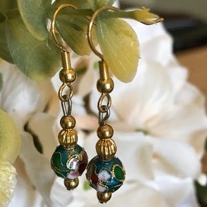 Floral painted with gold trim handmade earrings